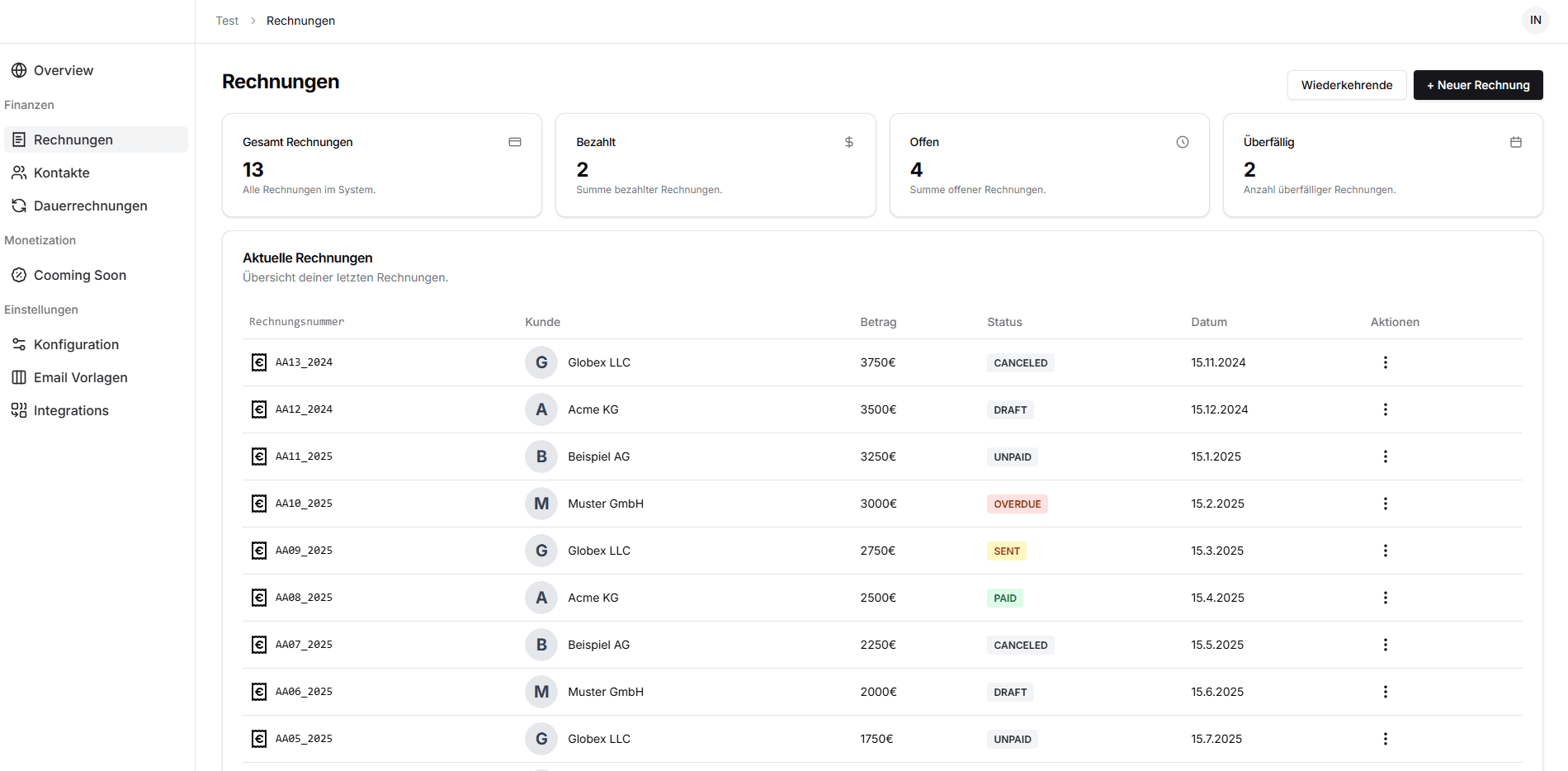 Rechnungs-Portal für DGT.